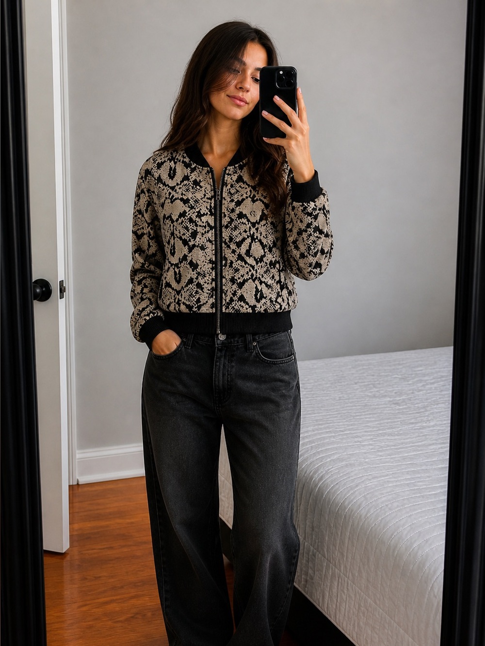 Urban Outfitters Snake Print Jacquard bomber XS